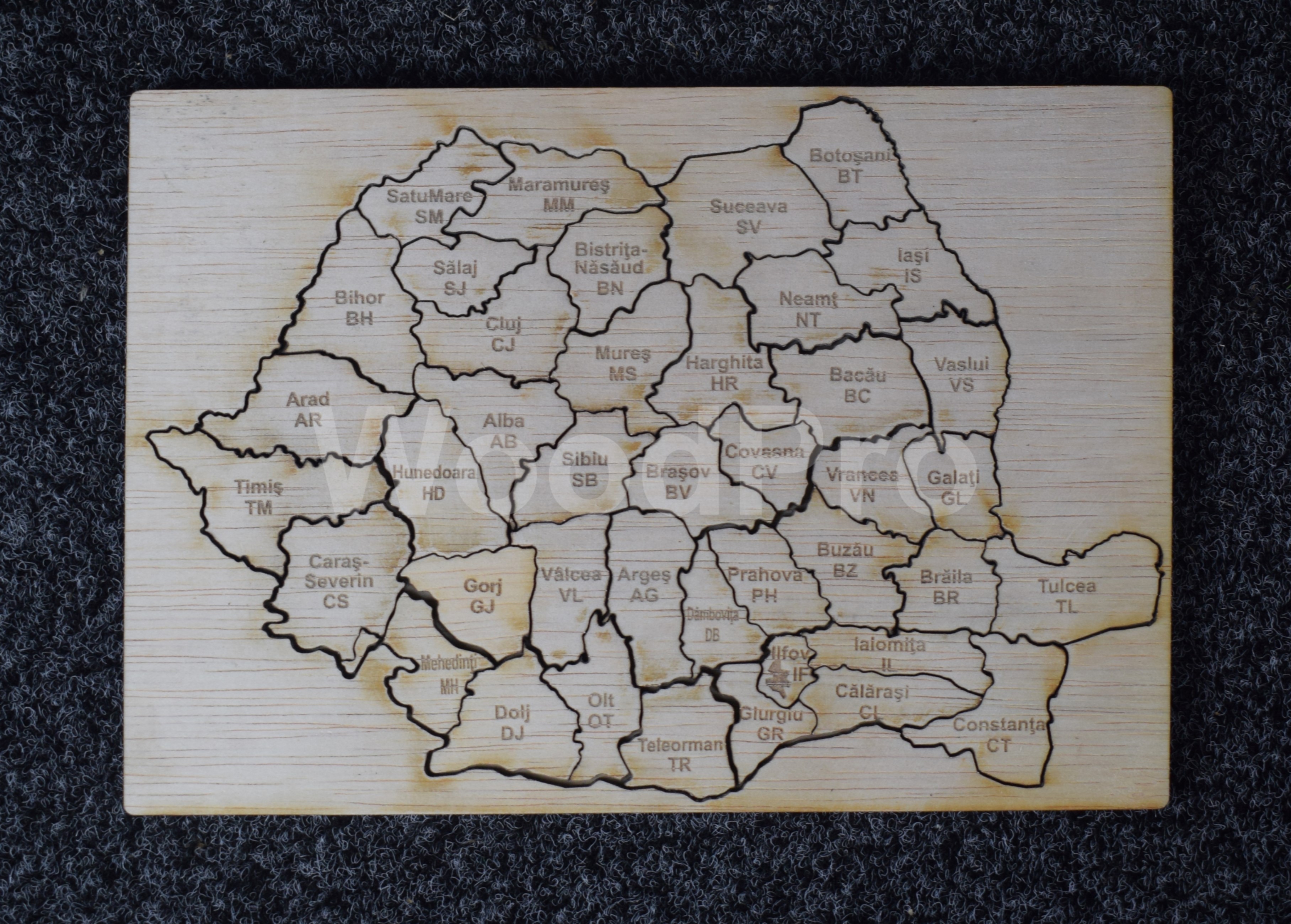 Harta Romaniei/Judete gravat A4